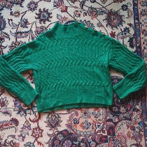 Nicole Miller Emerald Green Cable Knit Turtleneck Sweater